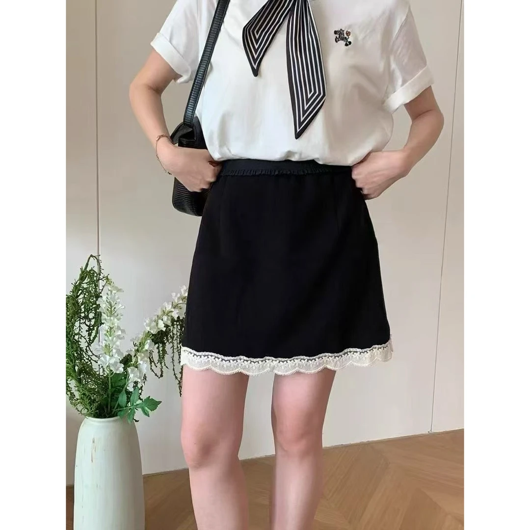 “白茶夜光”松紧腰半身裙