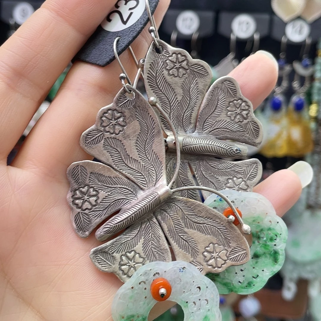 冰***冰翡翠银S925镶嵌耳饰500hnhh