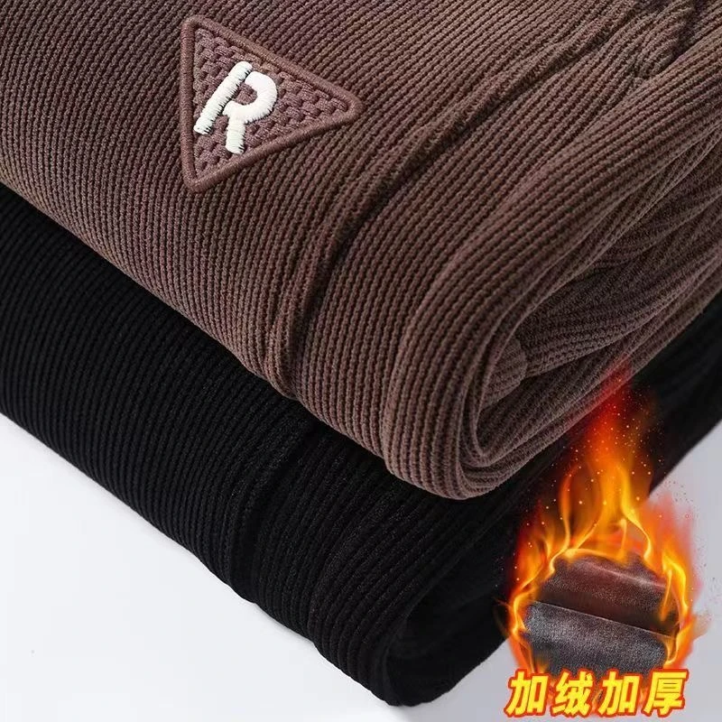 男生加绒秋冬季加厚宽松休闲裤保暖灯芯绒直筒抽绳大码卫裤子束脚