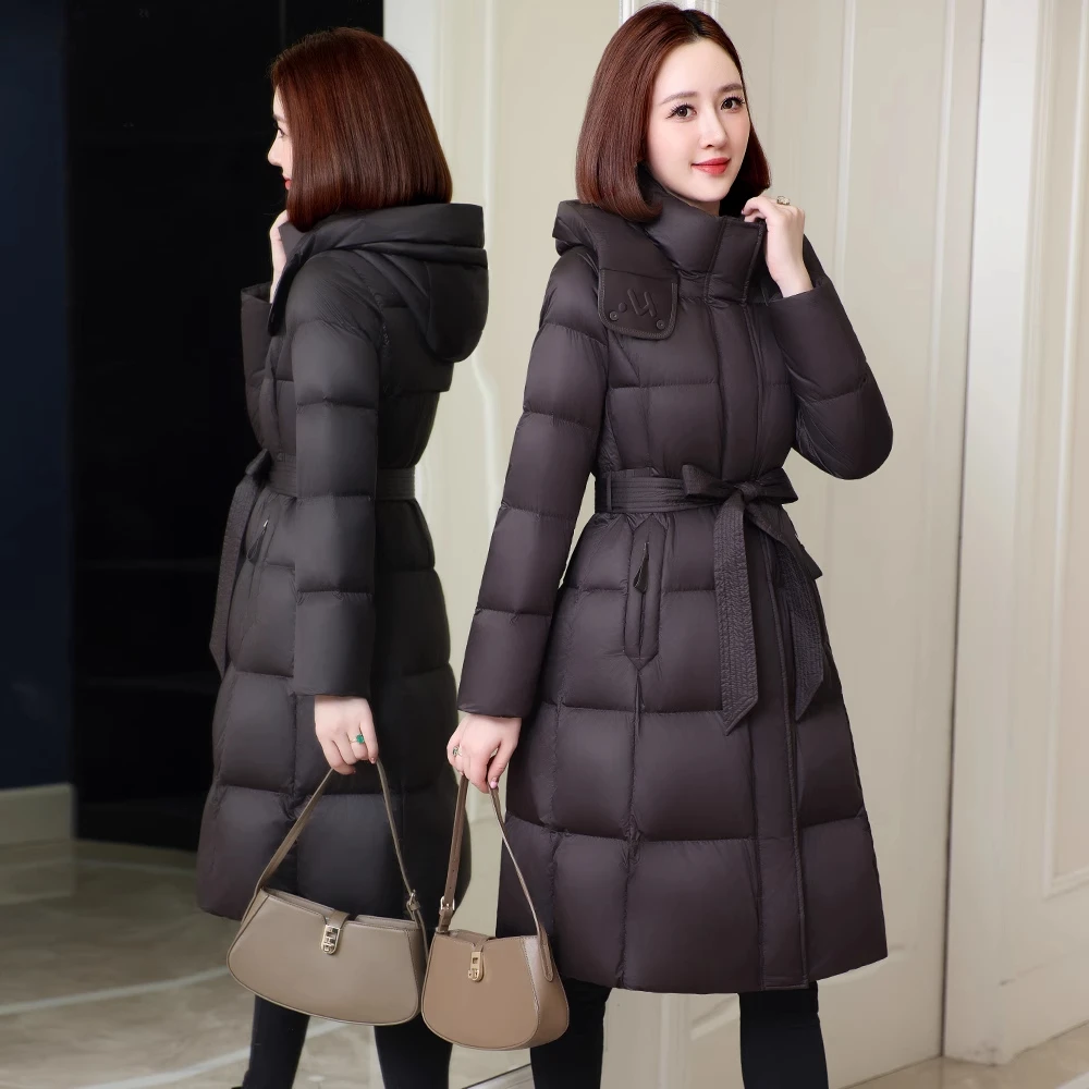 羽绒服女2025年新款冬季保暖白鸭绒中长款过膝时尚显瘦连帽厚外套