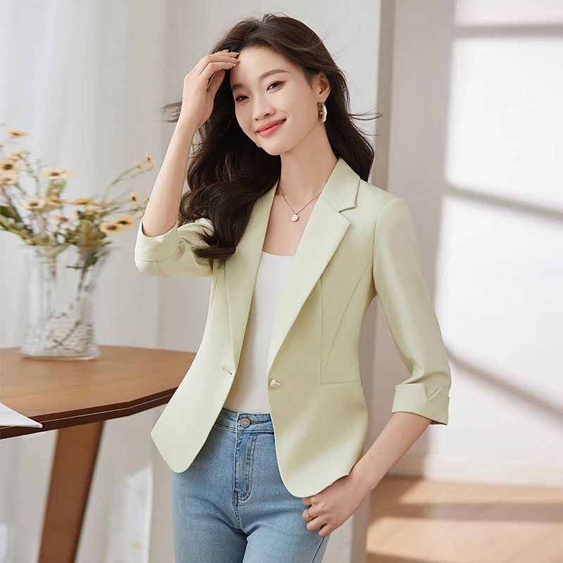 薄款浅绿色小西装外套女小个子2025春夏新款七分袖气质西服女上衣