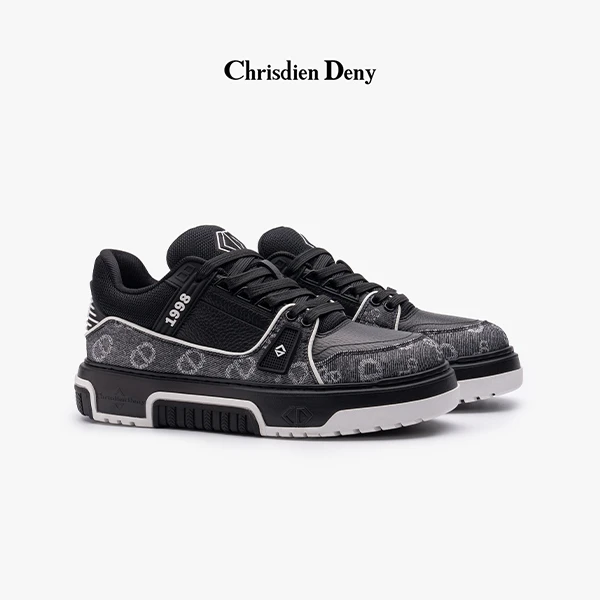 Chrisdien Deny休闲男鞋时尚百搭水洗丹宁布拼胎牛皮透气超轻板鞋