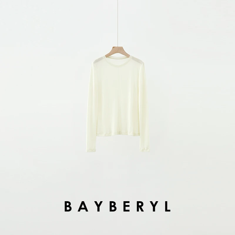 BAYBERYL老贝嫩芽黄*纸片中缝薄弹圆领25春长袖T恤NT4L2603