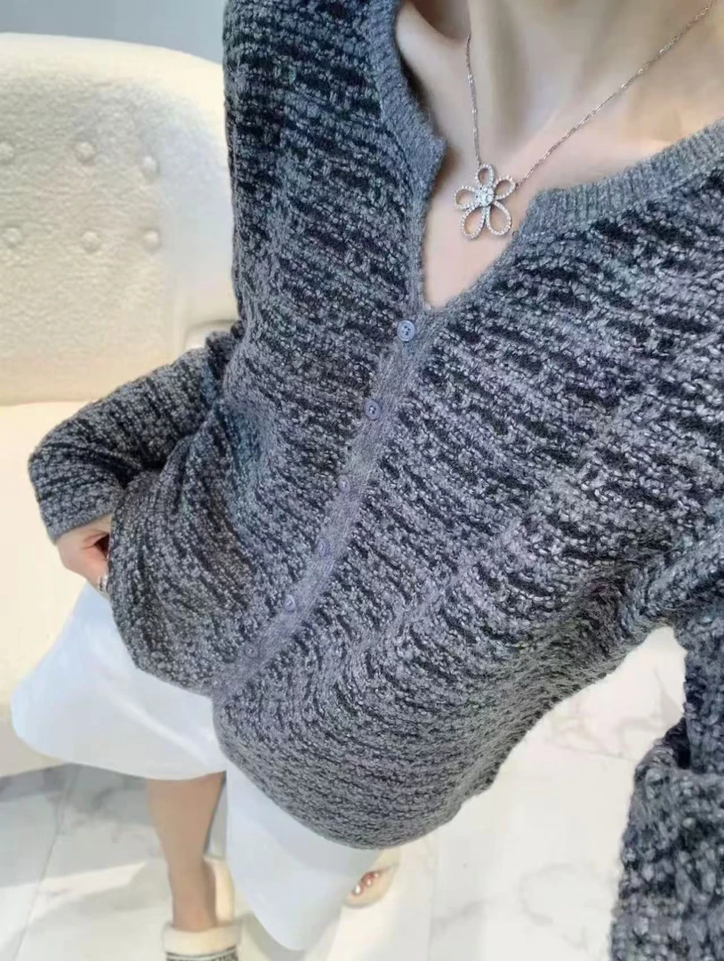【烟墨灰】气质小香风~轻奢长袖时尚百搭宽松早秋休闲针织衫上衣