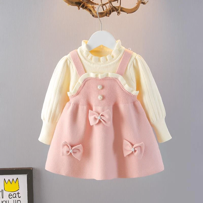 巴拉巴拉男孩女孩女童毛衣洋装2025新款宝宝蝴蝶结假两件针织公主