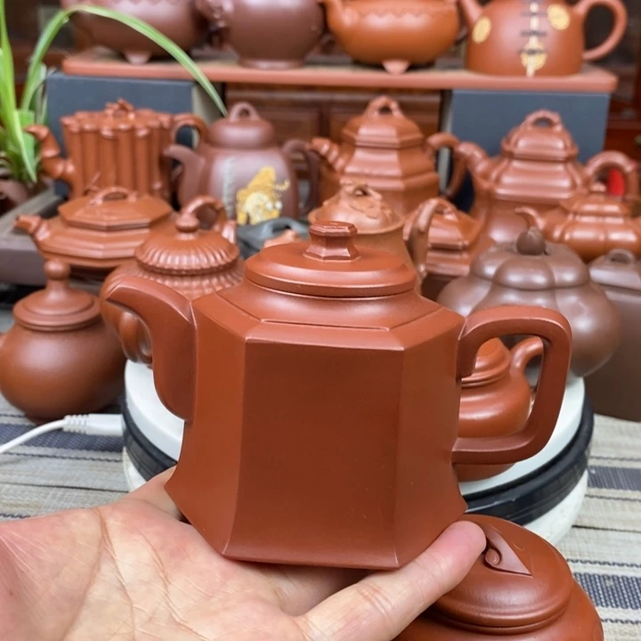 茶壶紫砂六方宫灯220cc原矿朱泥特价