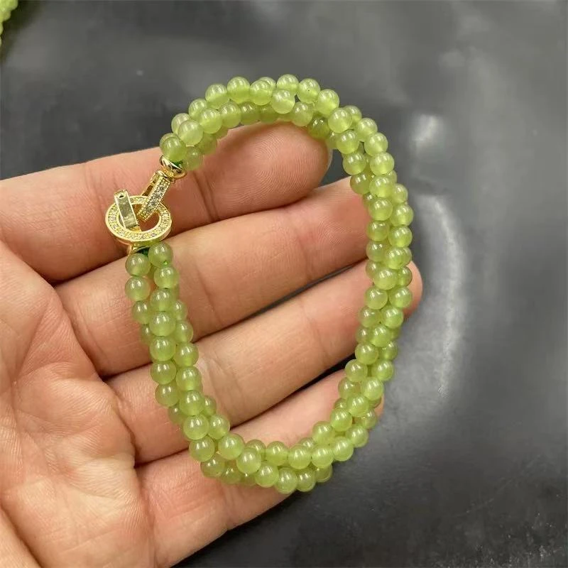 新疆天然和田玉卡4mm圆珠精品扭扭链手串