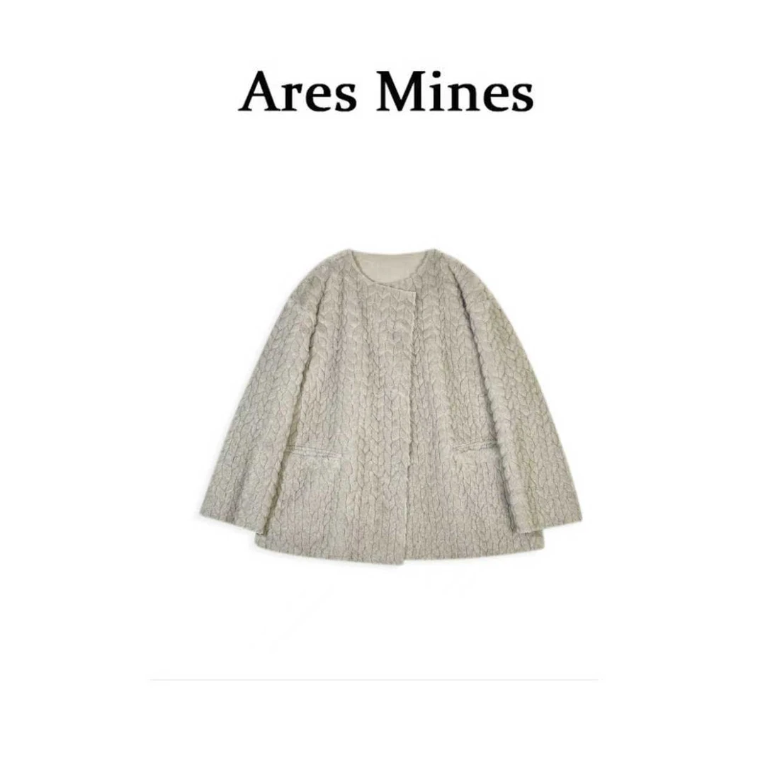 【盛朗熙Ares Mines】舒意心间 极简无领麦穗短款毛绒仿皮草外套