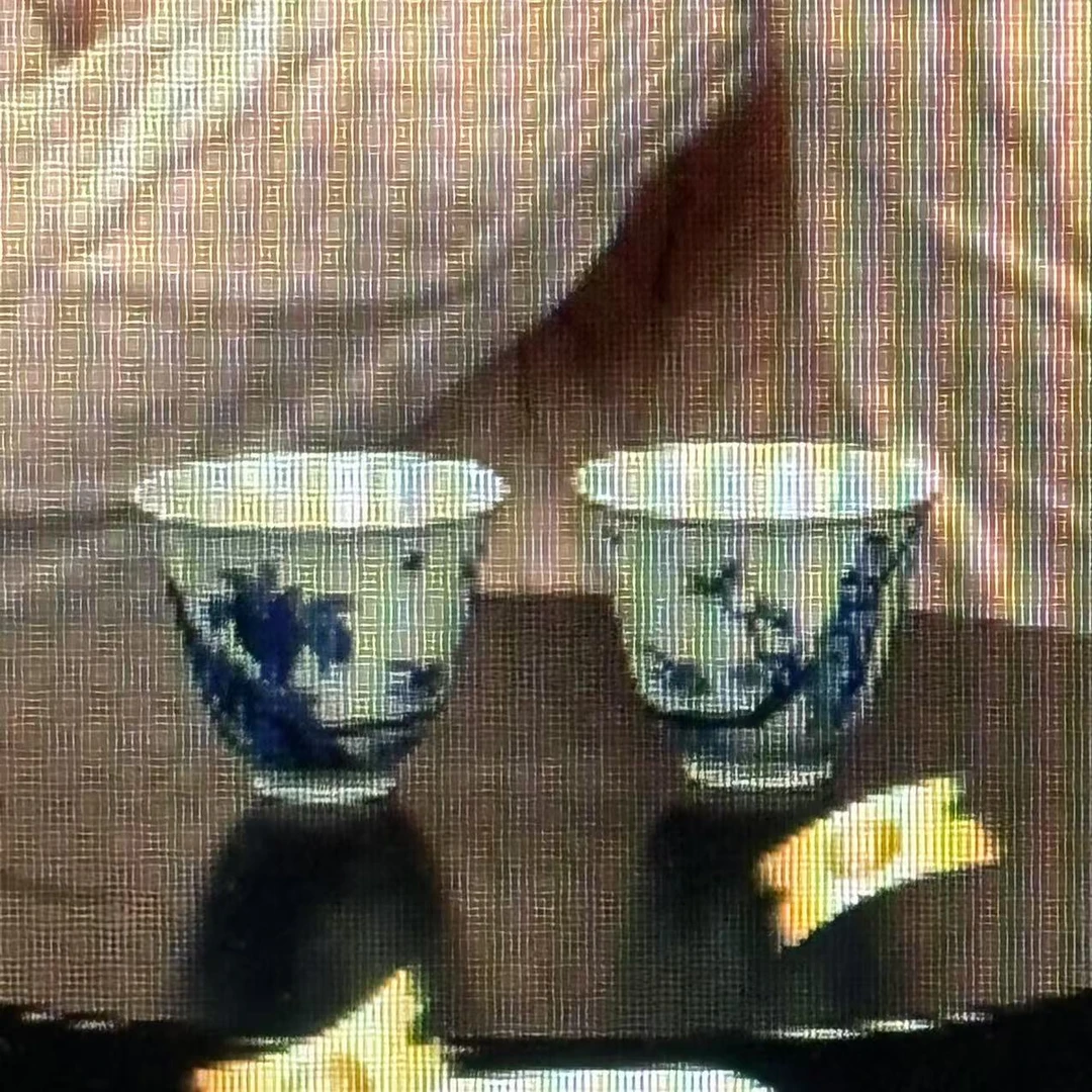 青花人物故事图铃铛杯一对