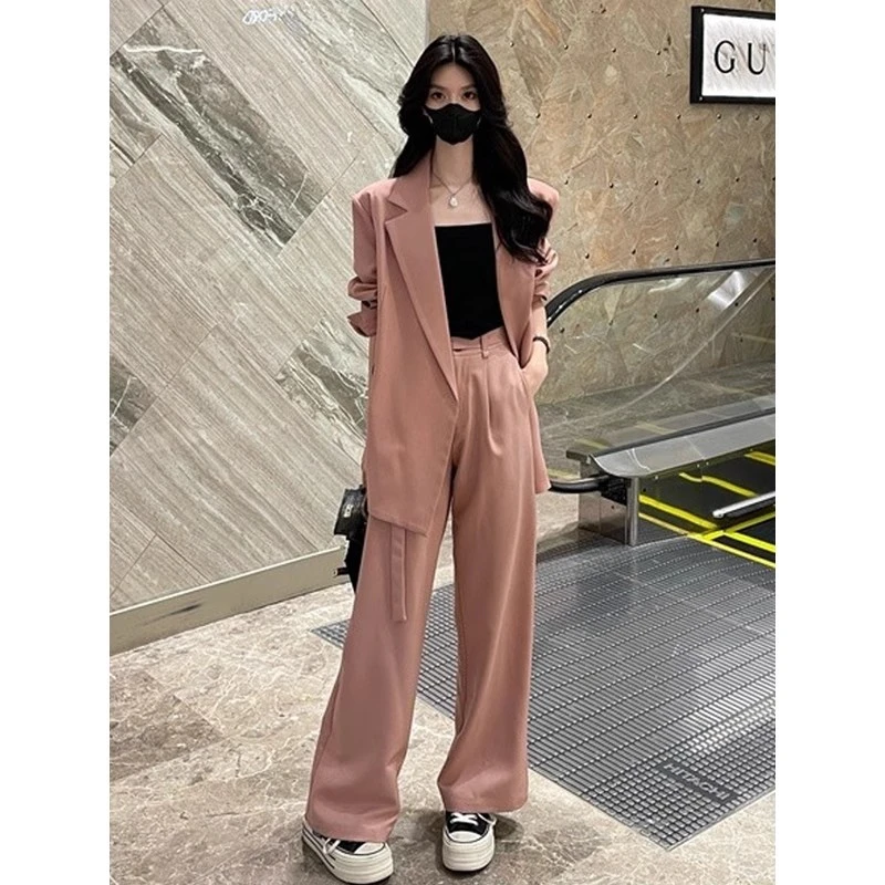 大码御姐风时尚西装套装女士胖妹mm职业西装外套休闲阔腿裤两件套