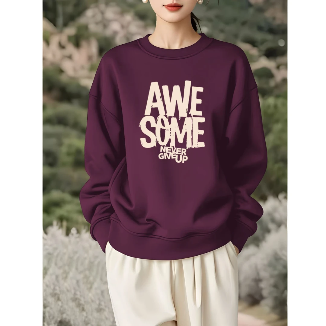 2025春秋季新款圆领卫衣女士大码胖mm小个子宽松休闲套头上衣外套