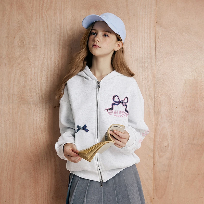 笛莎童装女童外套春秋季新款宝宝时尚洋气连帽卫衣外套-7M2532501