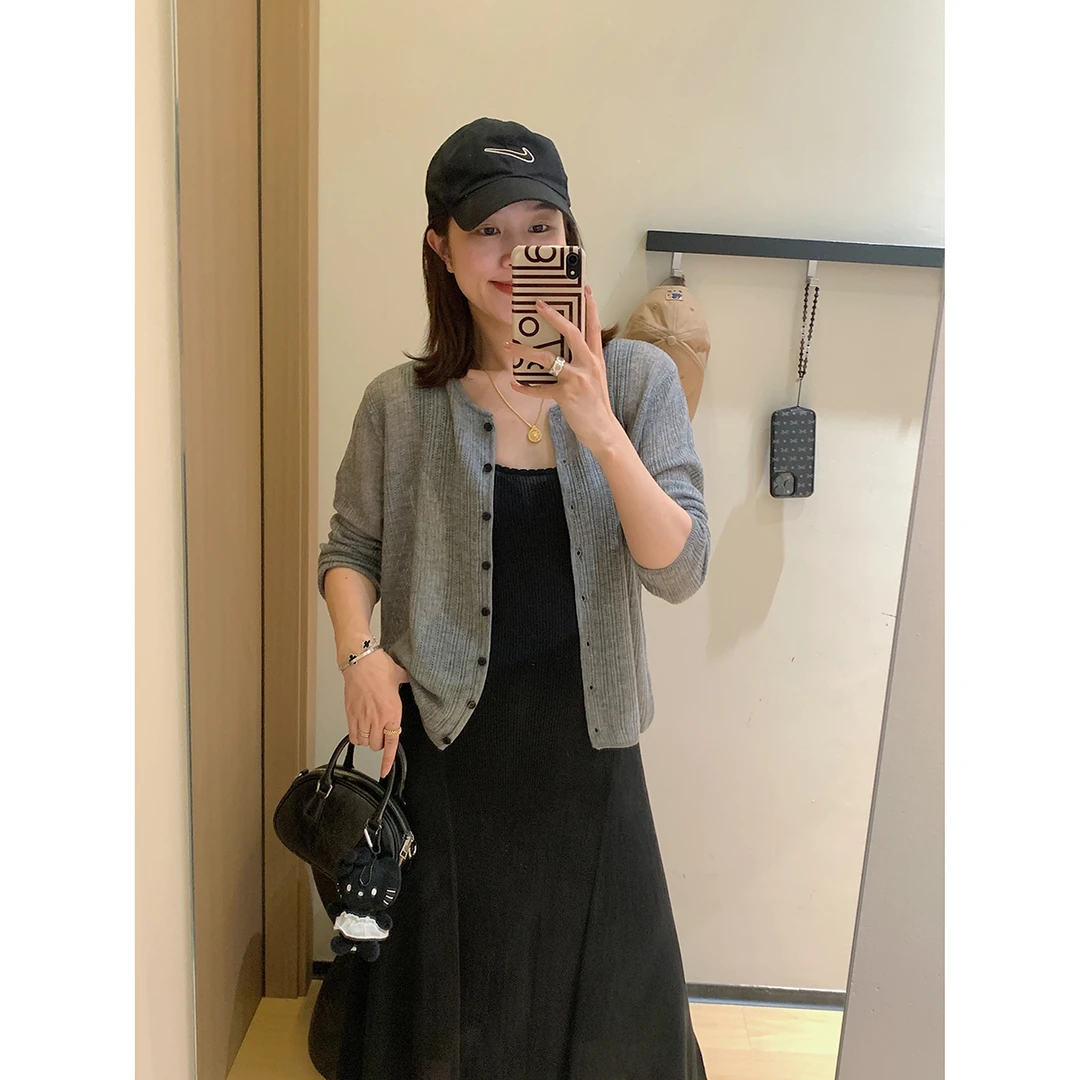 大叮自制【早秋新款】60支超细羊毛微透镂空坑条长袖针织开衫！S6223