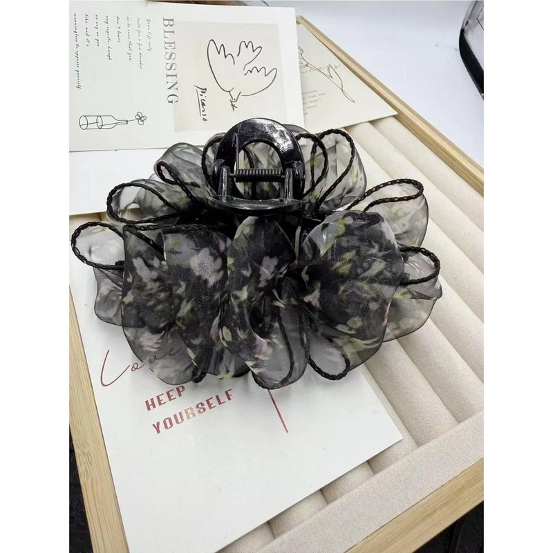 云朵碎花新款泡泡后脑勺夹大号蝴蝶结抓夹