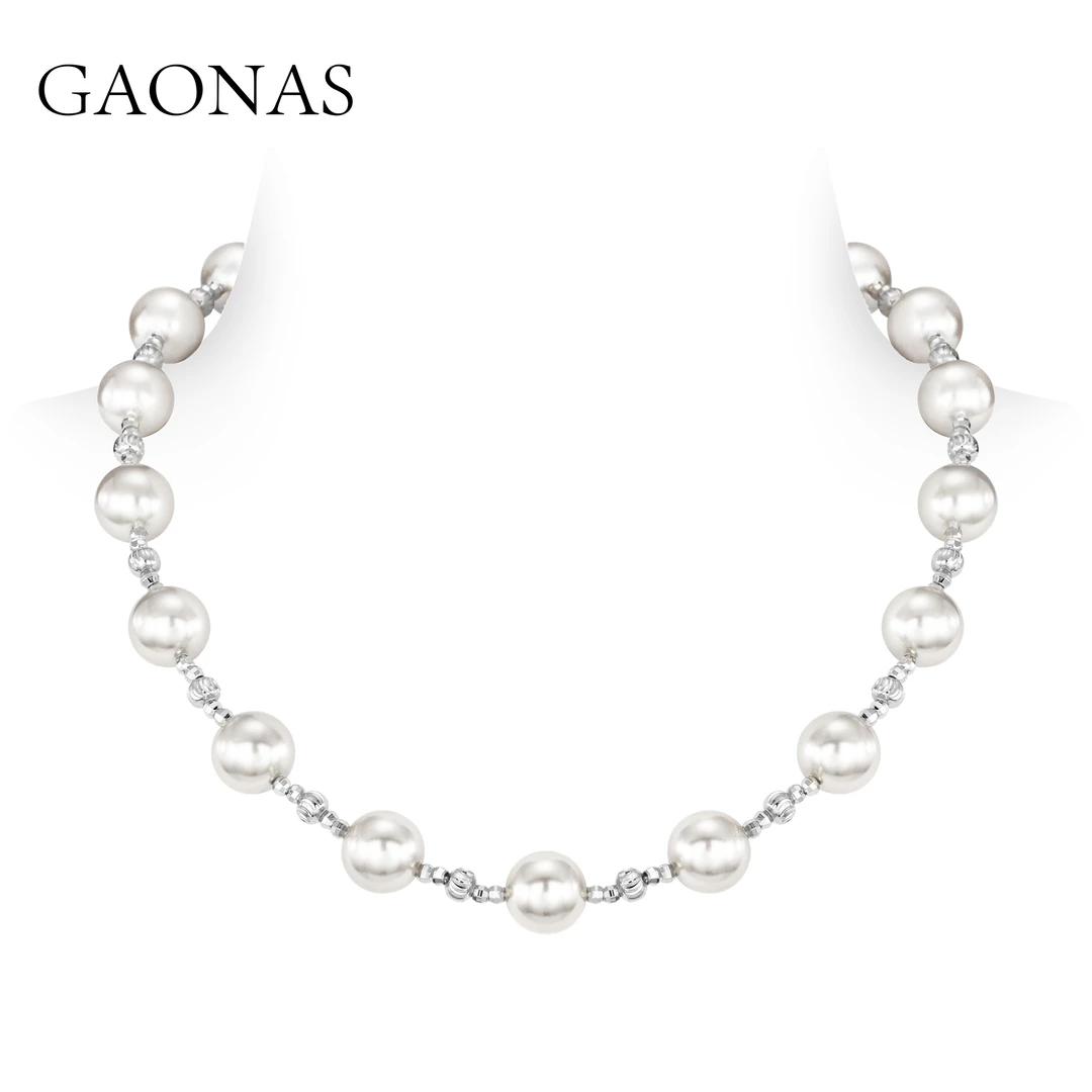 GAONAS 镀K金仿珍珠项链 时尚百搭10mm白色珠项链11447XW