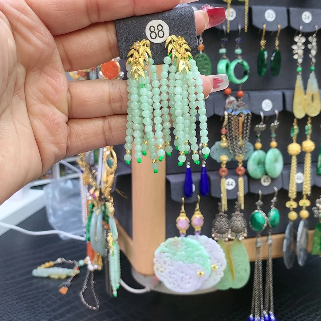 【闪购商品】翡翠耳饰银S925镶嵌爱**多耳坠