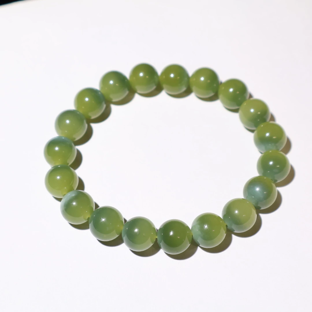 和田玉蓝皮黄口手串10mm蓝皮单圈素圈