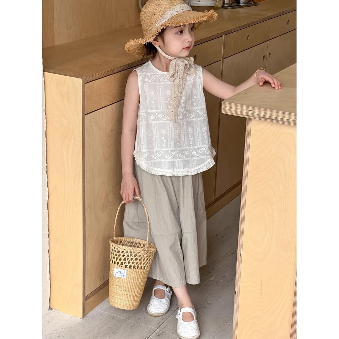 女童休闲夏装套装女孩无袖背心初中生中大夏季童阔腿裤两件套薄款