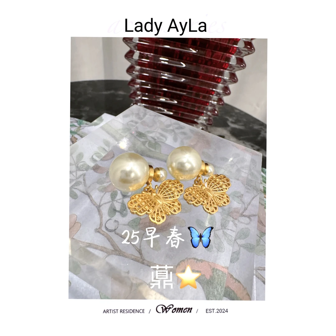 铜合金仿珍珠耳饰 蝴蝶珠珠轻奢时尚高级感耳钉AL9002