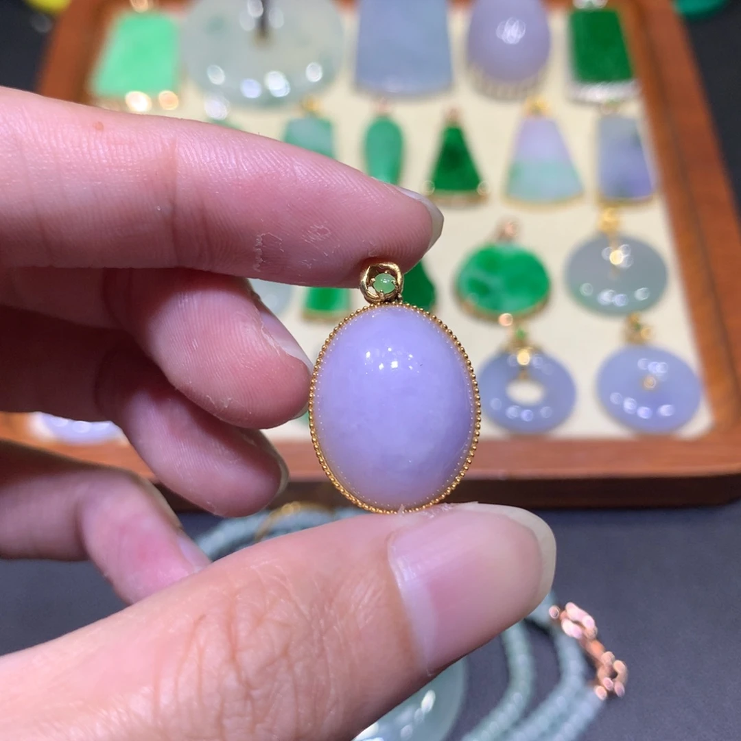 翡翠18K金镶嵌吊坠(不含链)