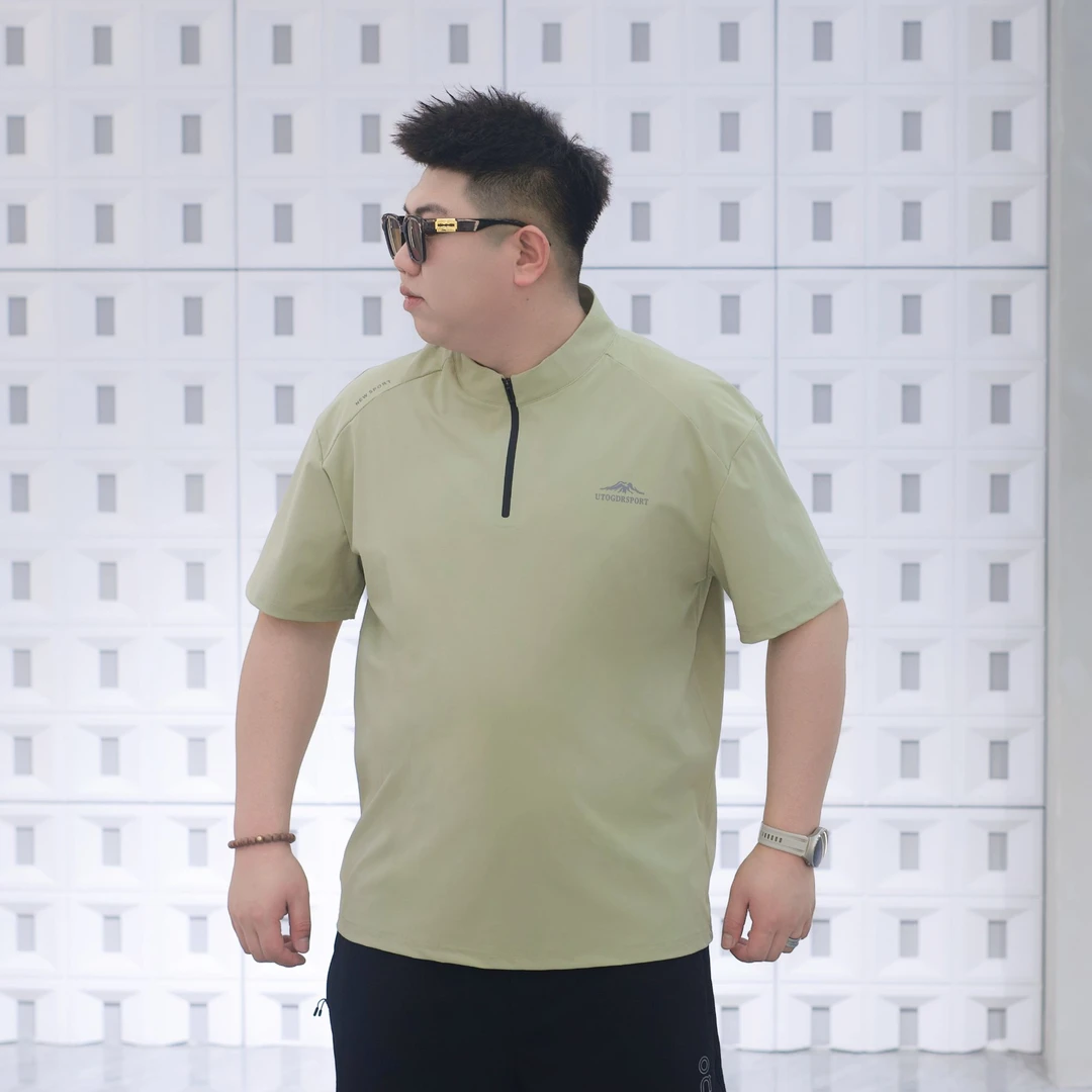 大码男装 夏季新款 立领 速干半拉链短袖 72523减龄