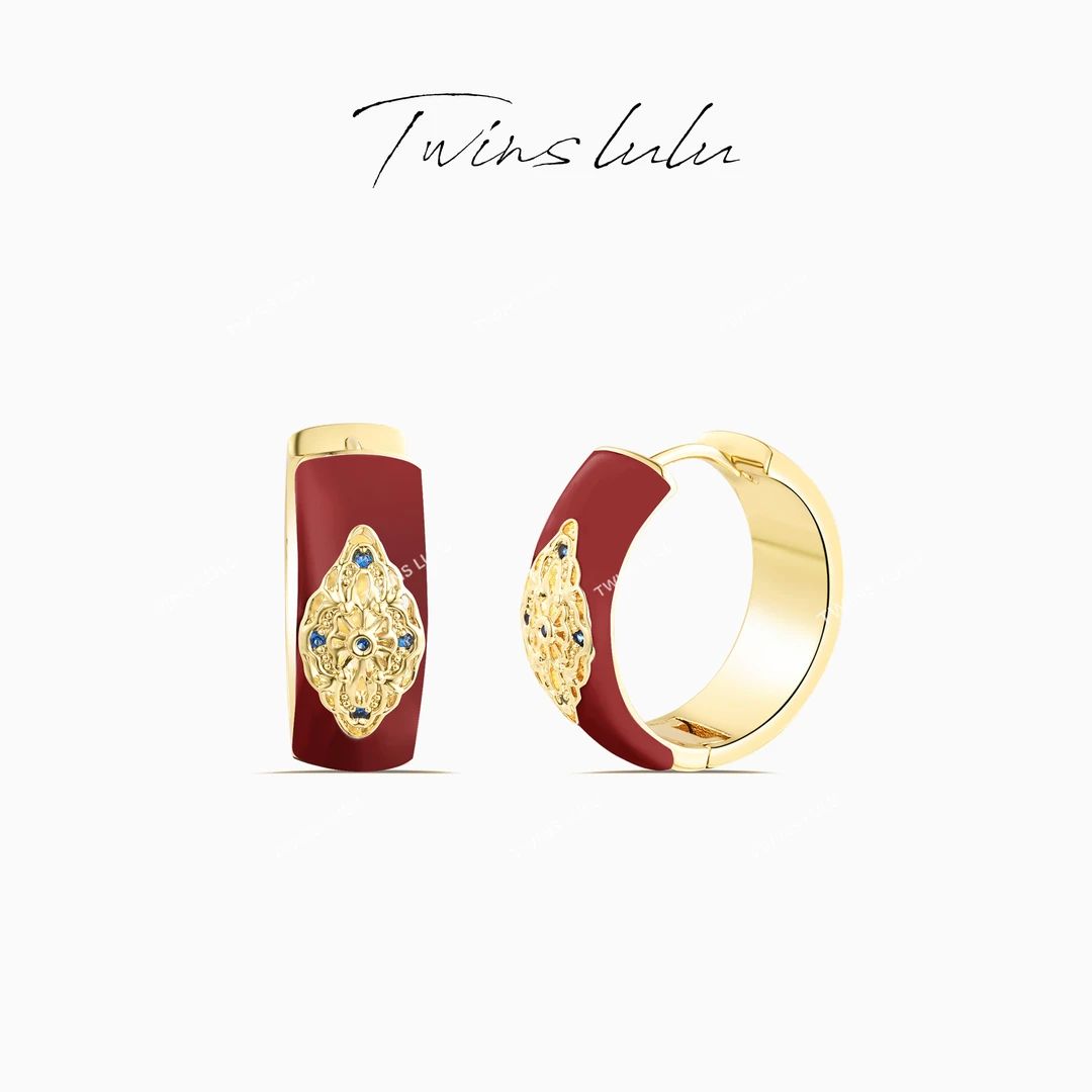 TWINS LULU 镀k金 珐琅小众简约气质设计感蛇年红色耳环TSL1210