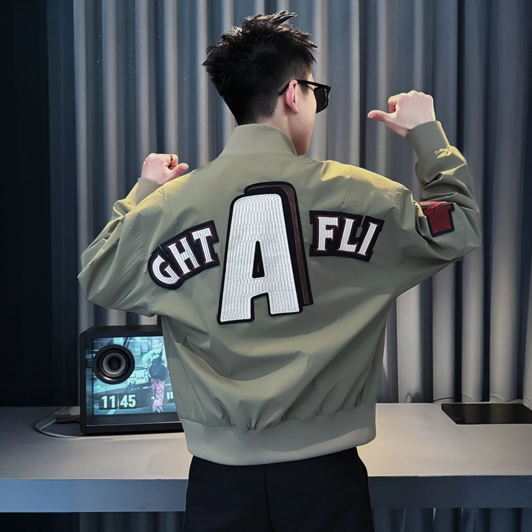 法帝卡尔克美式休闲贴标刺绣时尚夹克男士高级感潮牌百搭上衣外套