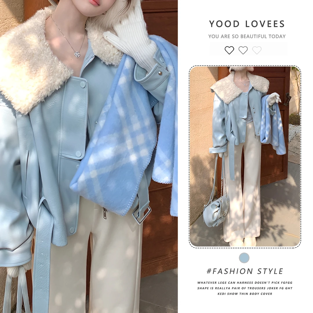 2025冬季新款时尚气质百搭显瘦高级感小香风皮毛一体翻领皮衣上衣