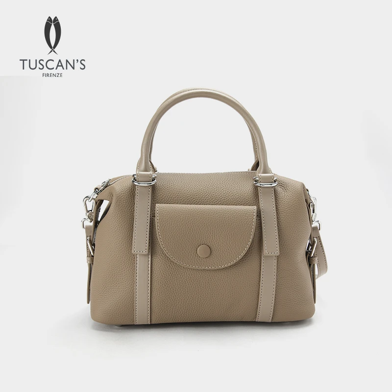 TUSCAN'S简约休闲百搭荔枝纹牛皮高级感邮差小方包手提包斜挎包