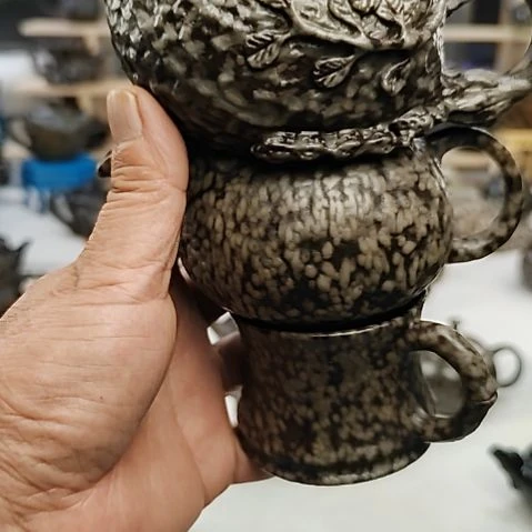 同***动米粒玉养生壶,公道杯,竹节茶杯