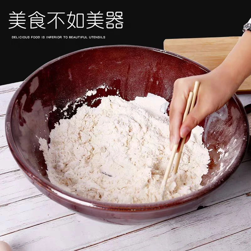 和面盆粗陶揉面盆家用大号加厚瓷盆圆形陶瓷盆瓦盆老式手工发面盆