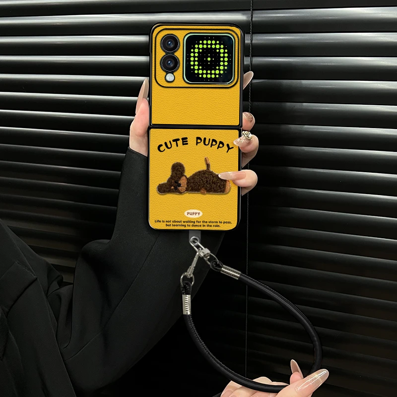 适用华为novaflip手机壳休闲小狗小羊皮折叠壳全包保护套