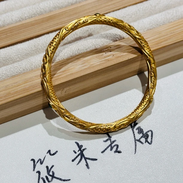 足银手镯 金色乾乾圈54圈口祥云花纹足银手镯D527 Md