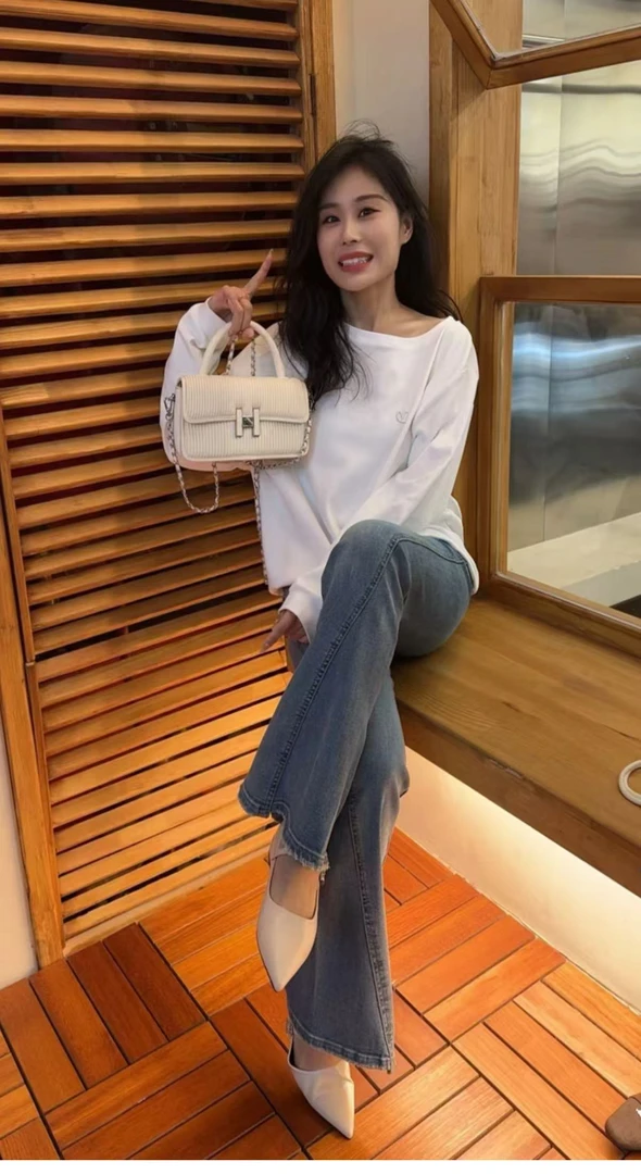 Miss Huo 时尚牛仔喇叭裤 蓝色B 61070