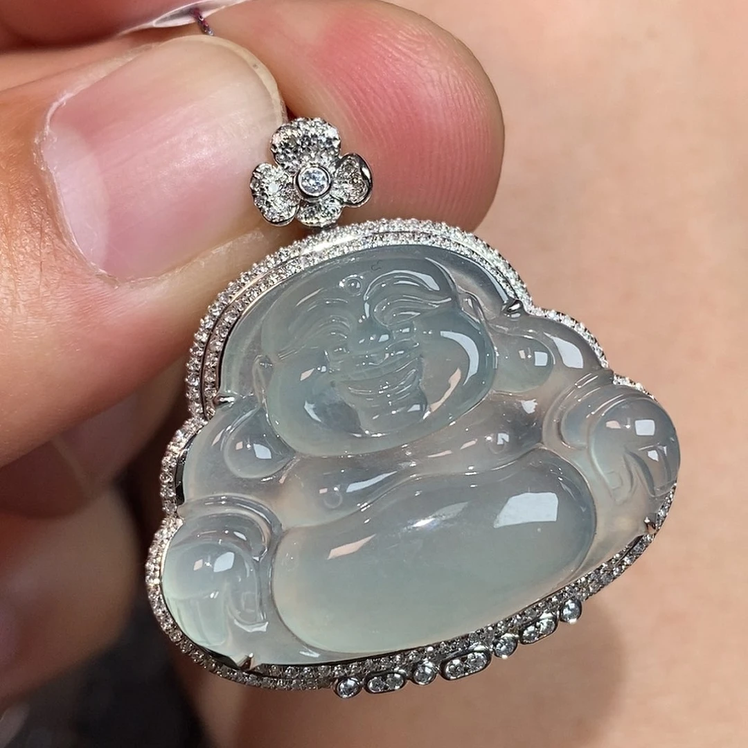 翡翠颈饰18K金镶嵌佛公