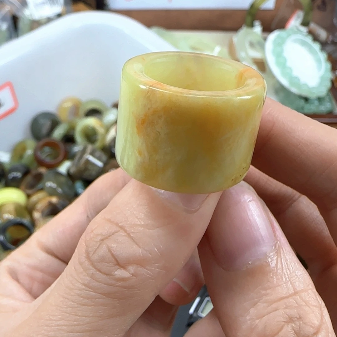 蛇纹石玉未镶嵌戒指14码