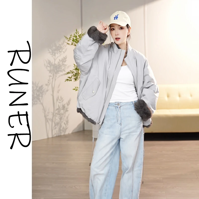 【新号开播】2025新款双面穿兔皮毛一体派克服宽松8588