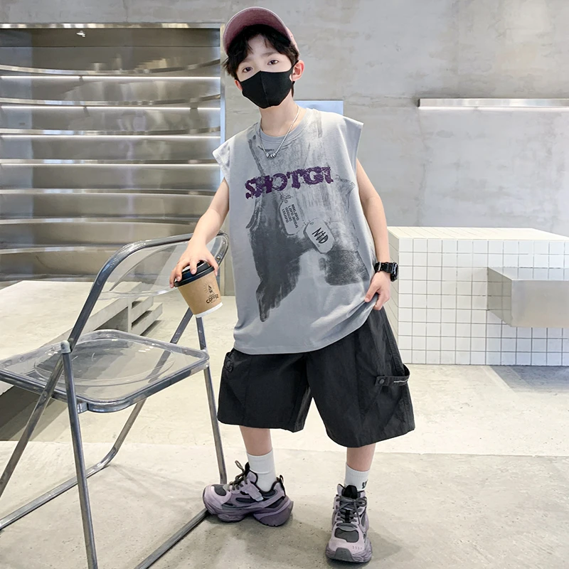 男童夏装背心套装2025新款儿童夏季无袖帅气大童男孩夏款国风衣服