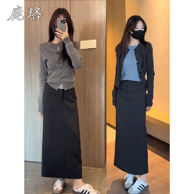 2025春季新款拼色假两件设计感时尚洋气软糯显瘦针织衫半身裙套装