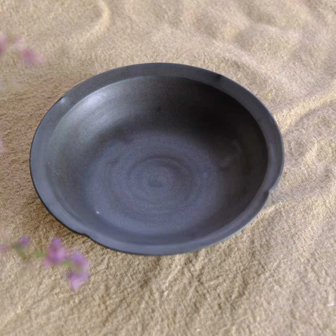 小喜宅 玄夜花瓣壶承（口径约15cm）