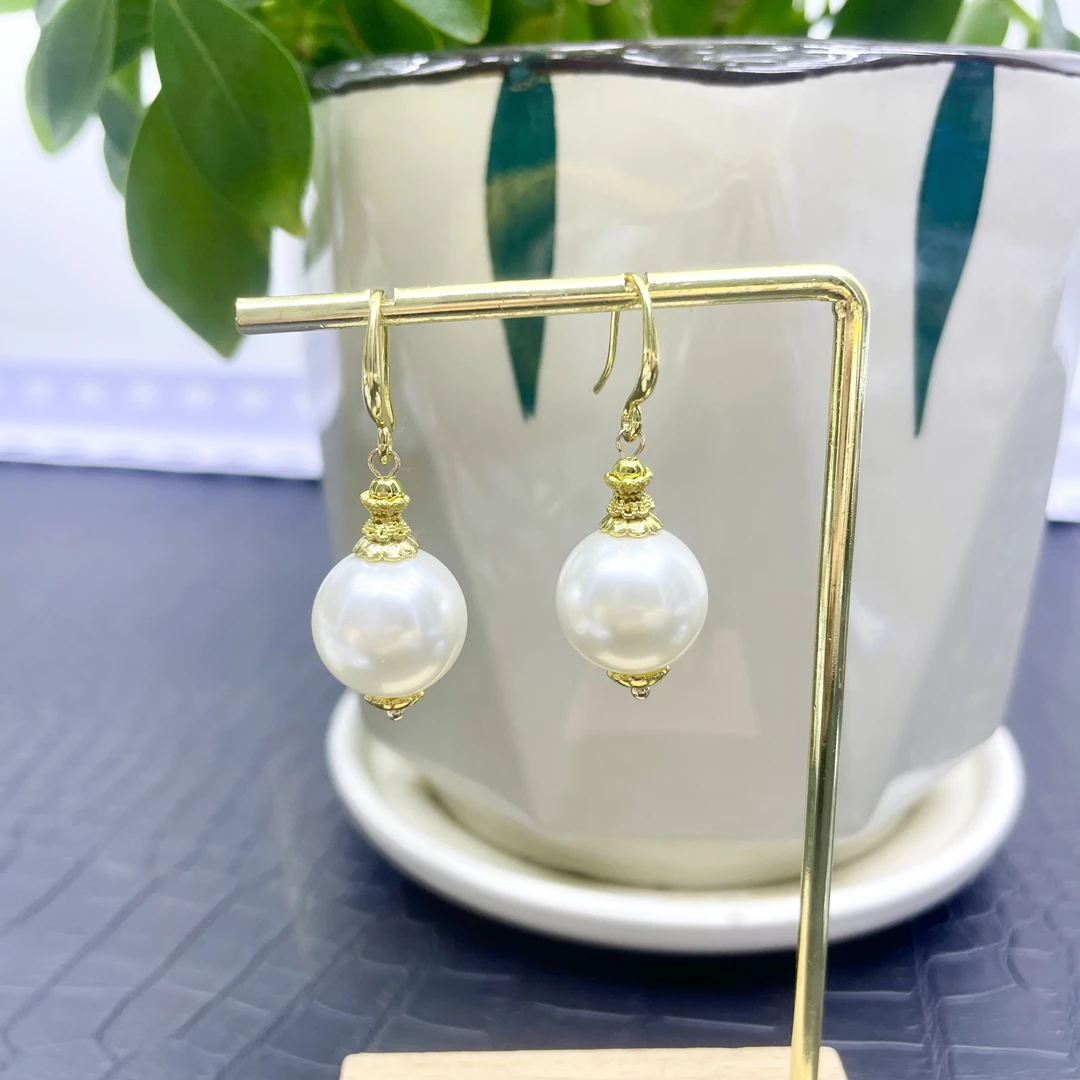 铜合金仿珍珠耳饰 冬季款白色贝珠短款耳坠女款百搭高级款复古277