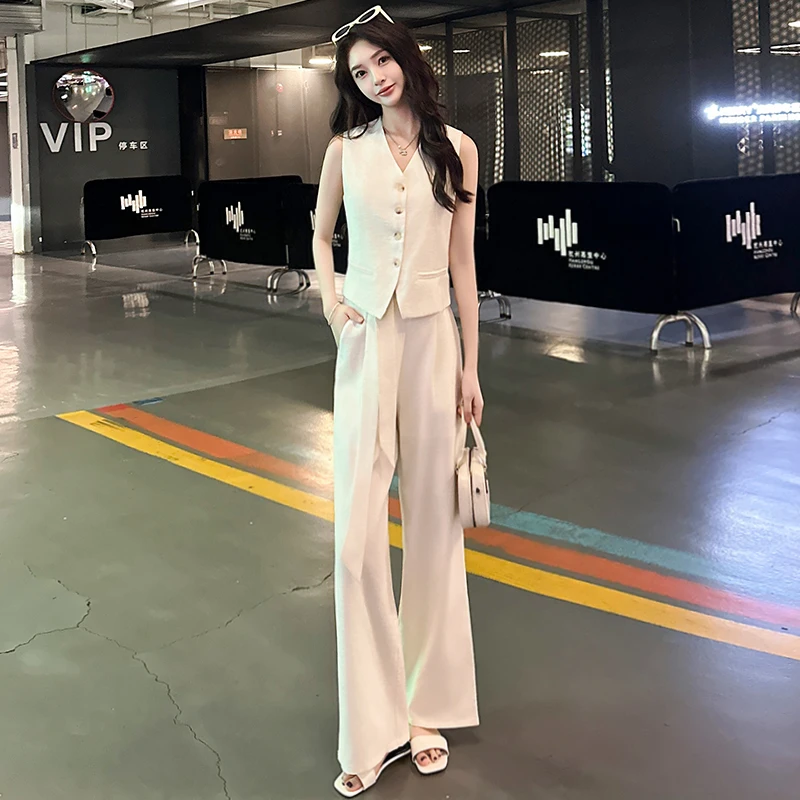 2025夏轻职风休闲时尚套装女高级感气质背心马甲上衣阔腿裤两件套