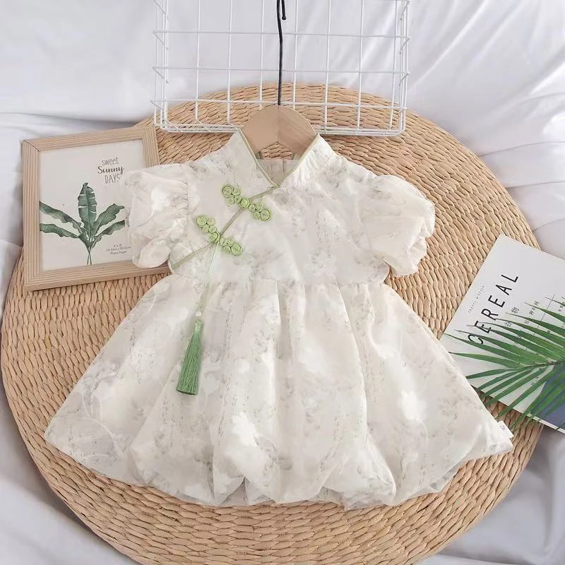 夏款可爱蓬蓬裙衣服女宝宝清新哈衣连体衣婴儿洋气新中式爬服