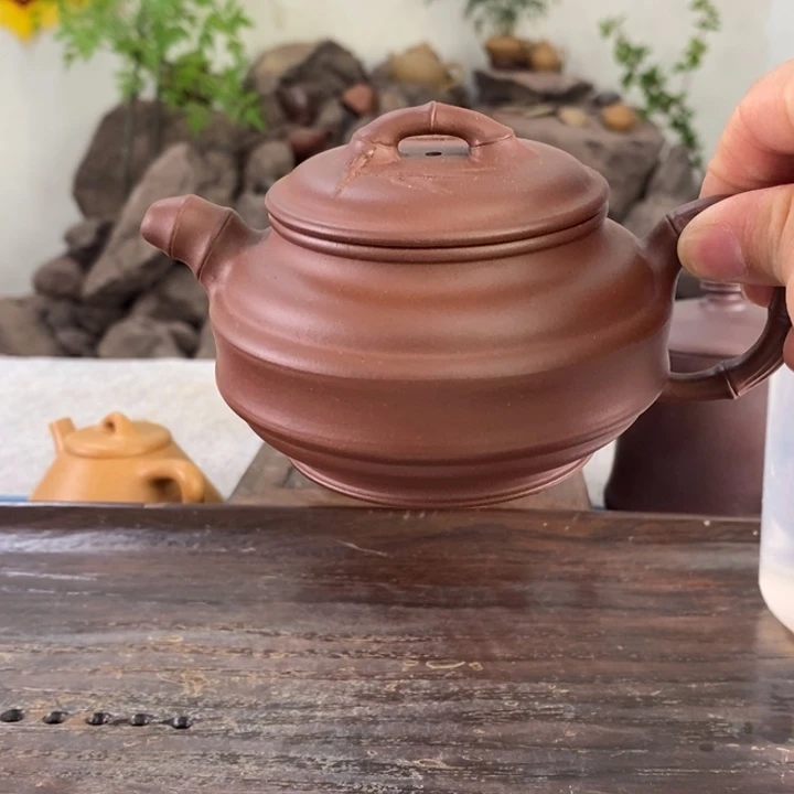 紫砂茶壶底槽清双线竹鼓220左右的容量半手制作