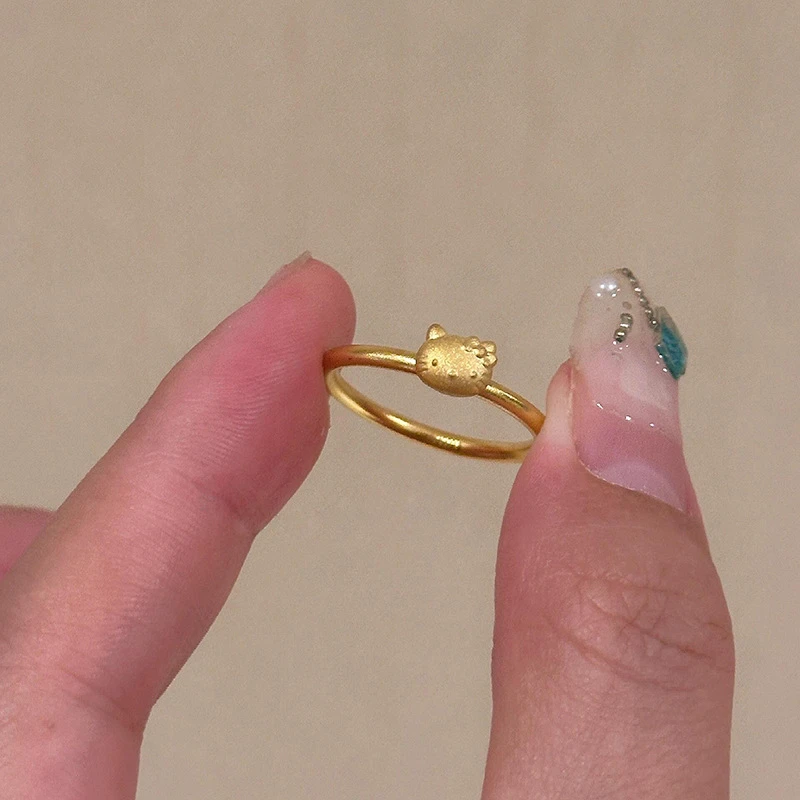 黄铜戒指 猫咪素圈戒指女爆款轻奢精致小巧高颜值简约