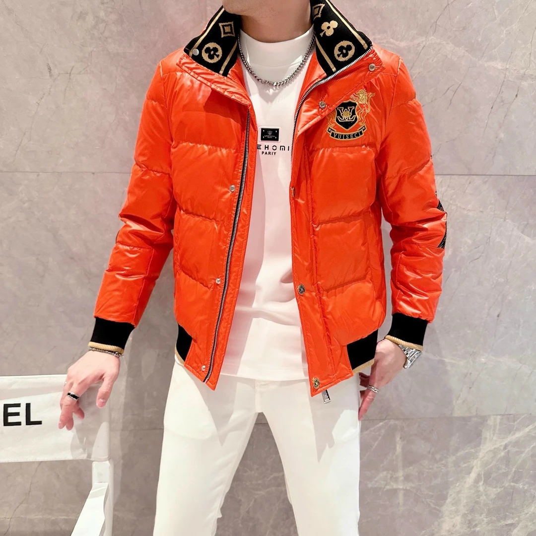 2024北欧新款亮面男士羽绒服冬季时尚重工刺绣加厚保暖外套潮2221
