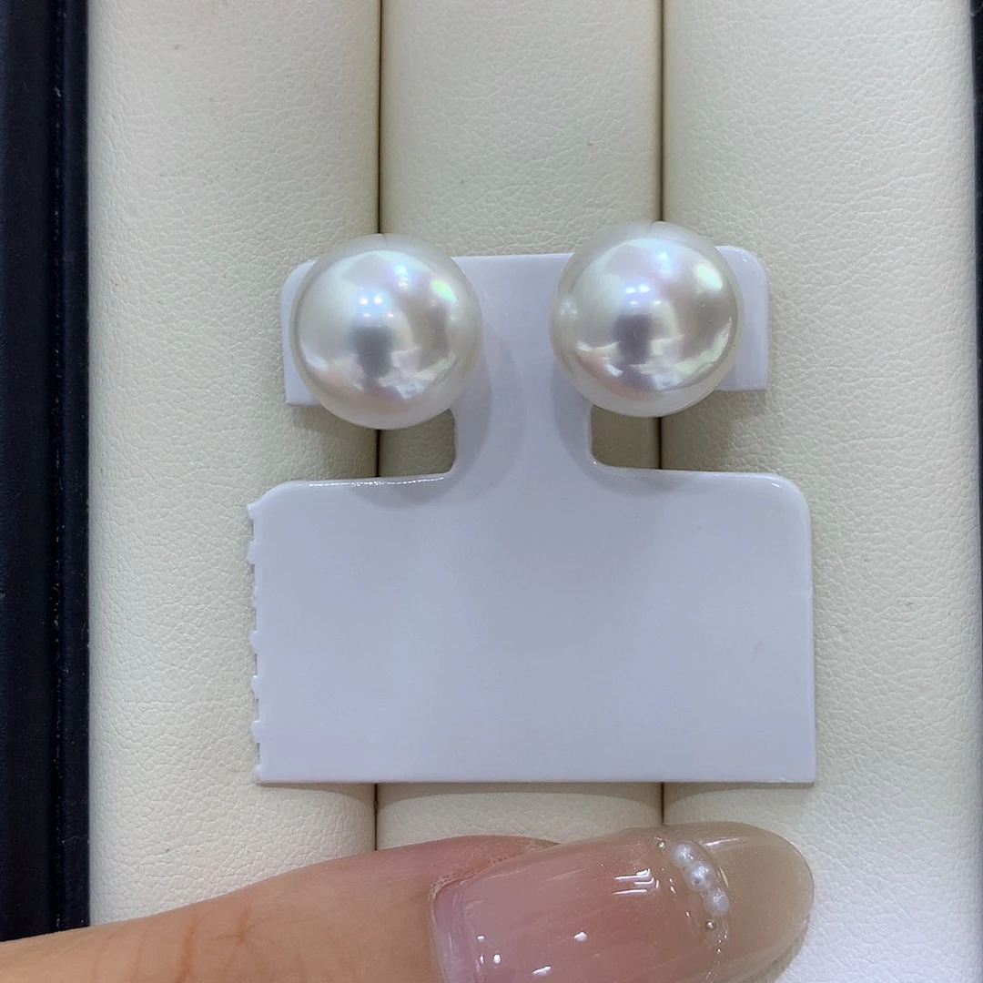 18K金镶嵌耳饰海水珍珠12/13mm澳白