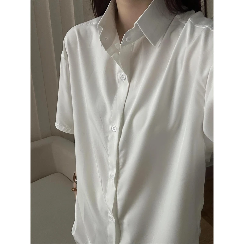 高级感垂感冰丝短袖衬衫男女夏季薄款宽松休闲衬衣叠穿防晒六分袖