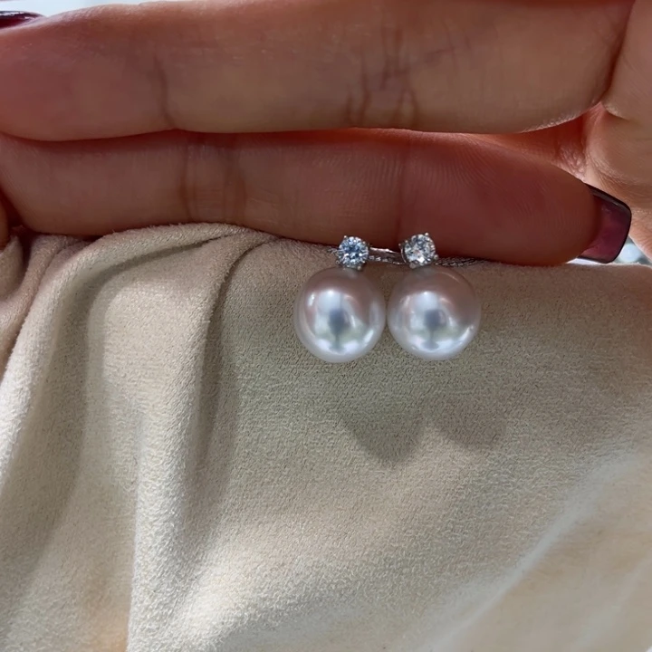 海水珍珠耳饰银S925镶嵌