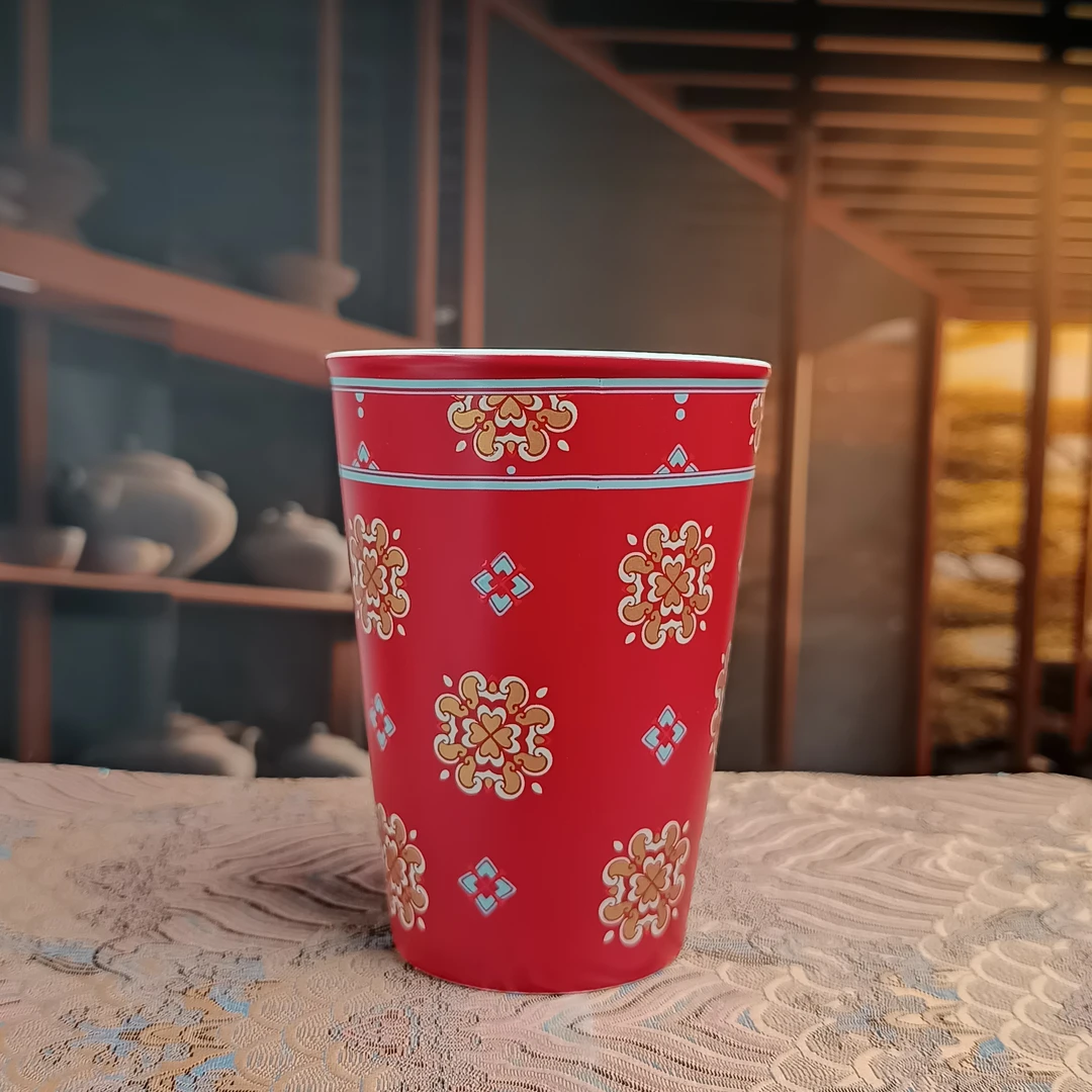 阿七的器 亚光红团花可乐杯F233